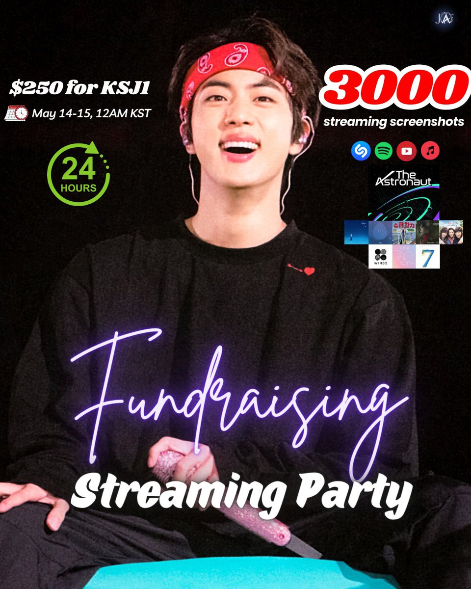 jinniesarchives's tweet photo. [ FUNDRAISING STREAMING CHALLENGE ]

Upcoming schedule:

⏰9PM KST, @MadnaeJin1204's Stationhead (550 listeners)
⏰12AM KST, @jinniesarchives' pinned tweet (3000 screenshots in 24 hours)

Stay tune! 👋

#TheAstronaut #JIN https://t.co/8LC4OVIwfC