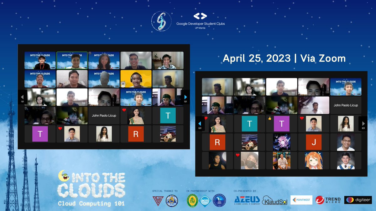 GDGOC_UPManila's tweet photo. We're on cloud nine after our Cloud Computing 101 event on April 25! ☁ A big thank you to all the attendees who joined us via Zoom and made the event such a success. 🥳 Your enthusiasm and engagement were truly inspiring, and we hope that you found the event to be informative.👩‍💻 https://t.co/zQ1BgNJ458
