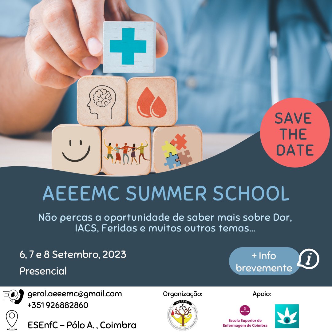 AEEEMC1's tweet photo. 📌SAVE THE DATE!! 📌
A AEEEMC vai realizar a sua 1ª Escola de Verão, nos dias 6, 7 e 8 de setembro na ESEnfC. 

Daremos mais informações brevemente, fique atento às nossas redes sociais 👀

Neste grande evento, contamos com o apoio da @esenfc_oficial e @opcm_oficial https://t.co/NenfArBnZf