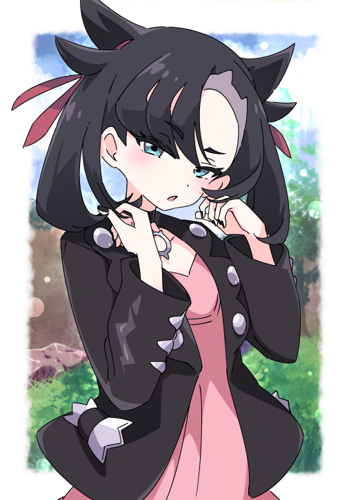marnie (pokemon) 1girl solo black hair jacket choker black choker hair ribbon  illustration images