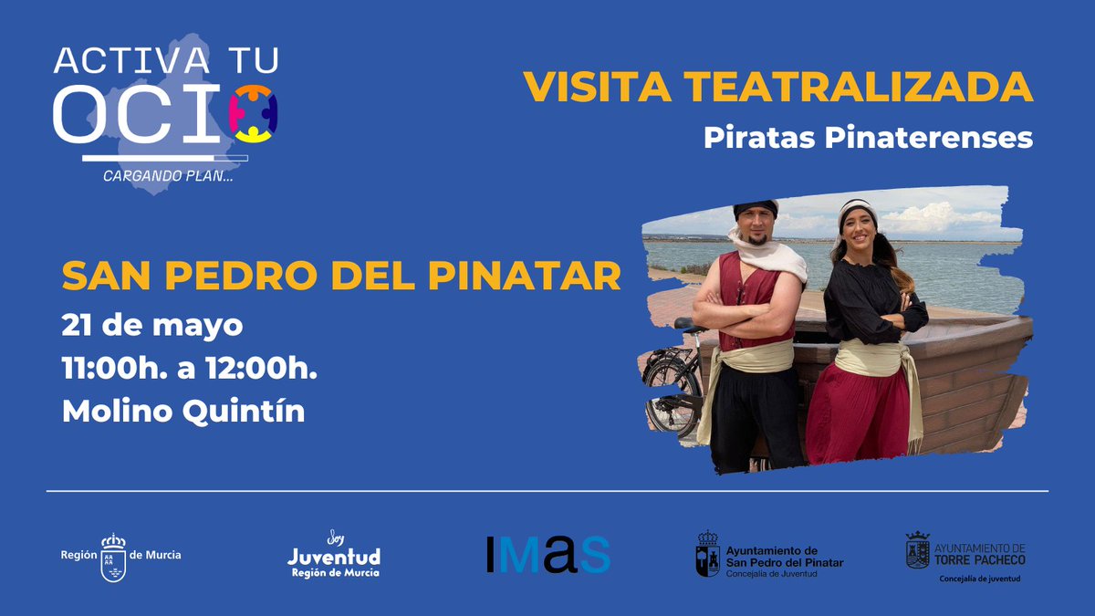 ⚠️ Cambio de fecha ⚠️

Debido a la previsión de lluvia, la actividad ‘Visita Teatralizada’ en Ayuntamiento @PinatarInfo se llevará a cabo el 21 de mayo 🎭

📅 21/05
⌚ 11:00h
📍 Molino Quintín
📣 Inscripciones: bit.ly/42ox74b

#mundojoven #redsij <a href="/JuventudPinatar/">JuventudPinatar</a>