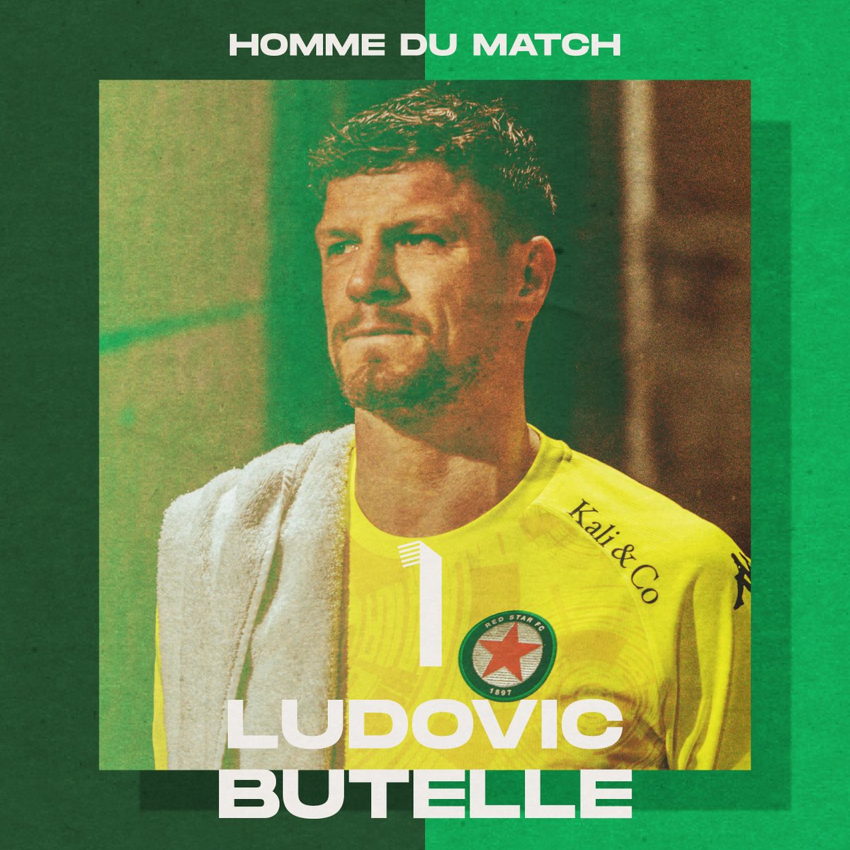 RedStarFC's tweet photo. 🗳 Ludo Butelle a été élu homme du match face à Cholet sur l’App du @RedStarFC, avec @Trust_IT_GDC ! #REDSOC #AllezRedStarFC 💚💪 https://t.co/rpztu0JD1k