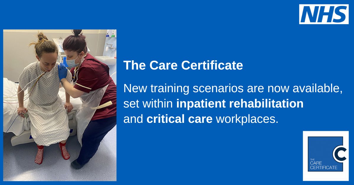 NHSE_WTE's tweet image. 2 new scenarios added to the Care Certificate elearning may be of particular interest to #AlliedHealthProfessionals #AHPs: 
➡️Rehabilitation Scenario orlo.uk/mh5Nw
➡️Critical Care Scenario orlo.uk/io1L8
@WeAHPs @AHPsEverywhere @AlliedNHSP @AHPFederation