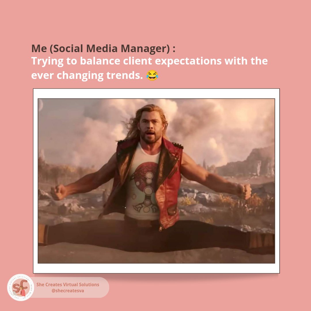 shecreatesva's tweet photo. "Me as a Social Media Manager: When clients demand viral content, and I'm over here doing mental gymnastics to keep up! 😂"

#funnymemes #socialmediamanager #expectationvsrealitychallenge https://t.co/SlNmJCOhoH