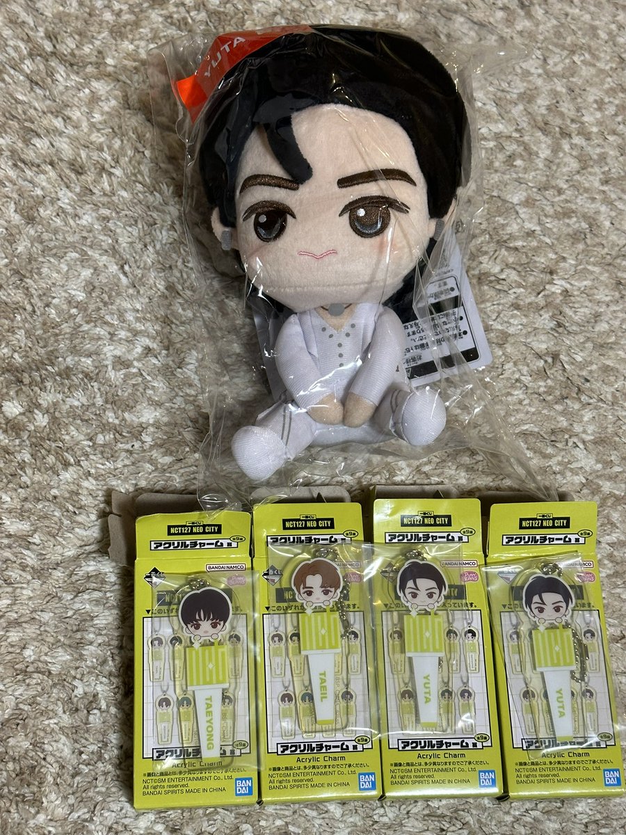 m59272963's tweet photo. NCT127 一番くじ　交換
譲　ぬいぐるみ　ユウタ
　　アクリルチャーム　
　　　　　　　ユウタ　テヨン　テイル

求　ぬいぐるみ　ジョンウ
　　アクリルチャーム　ジョンウ　ジェヒョン

郵送希望です。交換してくださる方リプお願いします。 https://t.co/HXnLRNynsa