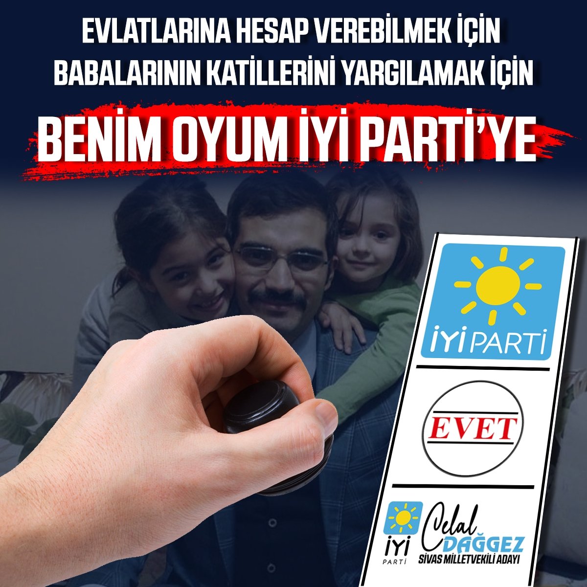 CDaggez's tweet photo. Evlatlarına Hesap Verebilmek için; Babalarının Katillerini Yargılamak için... Benim Oyum @iyiparti'ye diyen vatan evlatları var sizlere söz veriyoruz #SinanAteş'in Katillerini bulacağız hem katillerinden, hem azmettiricilerinden hemde sessiz kalanlardan hesabınız soracağız #AzKaldı 🔆🇹🇷

#Sivas #İyiParti #CelalDağgez #MeralAkşener