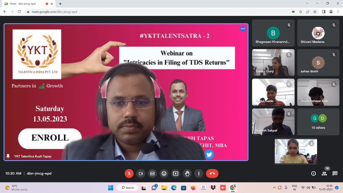 KushTapas's tweet photo. *#ykttalentsatra - 2 : Webinar on "Intricacies in filing of TDS Returns"*

Fantastic morning deliberation on the subject with enthusiastic gathering. 

#incometaxindia https://t.co/CUghbutP4a