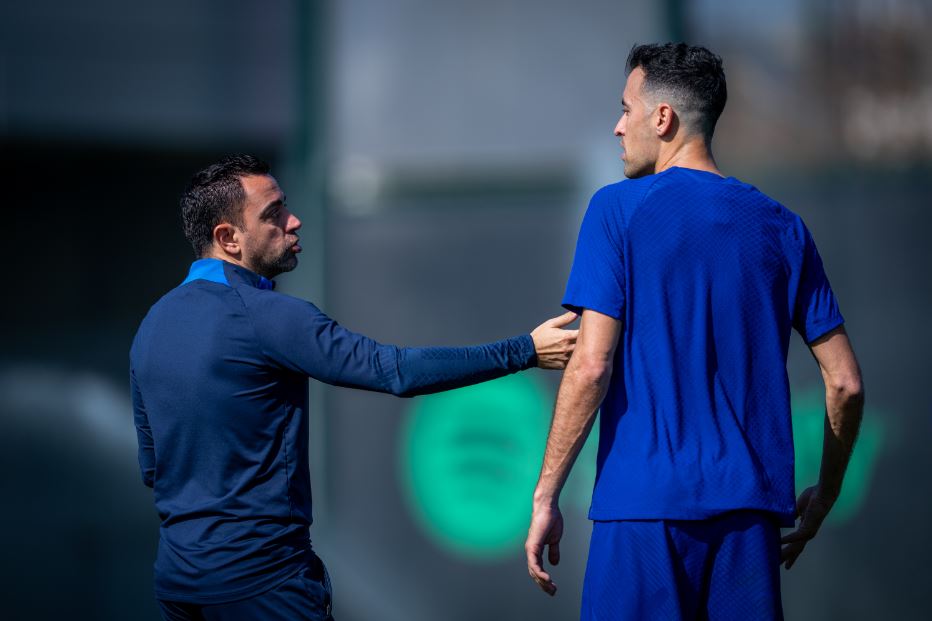 FCBarcelona's tweet photo. 🔊 Xavi on Sergio Busquets' farewell:  

"He's the most intelligent player I have ever played with. It has been great to have him as captain. It's very important for him to leave the club having won LaLiga" https://t.co/qa2xEZbwad