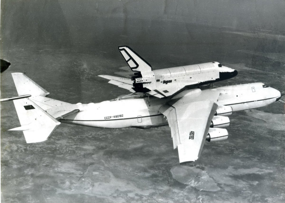 HistoryMttrs's tweet photo. #OTD #13May #Antonov225 #BuranShuttle

On Saturday 13 May 1989, a Antonov An-225 strategic airlift cargo aircraft, with the Registration CCCP-480182 at that time, makes the first carrying flight of the Buran space shuttle orbiter and components of the Energiya carrier rocket.

The Buran space shuttle program is the Russian counterpart to the American space shuttle program and this is the first space shuttle built by the Buran program.

History of this plane:

The Antonov 225, the largest plane in the world and the only one built Antonov AN-225 left the factory aerodrome in Svyatoshyn near Kyiv, Ukraine on 21 December 1989.

The Antonov 225 "Mriya" (The Dream), Registration UR-82060 is destroyed in the Battle of Antonov Airport near Kyiv, beginning of march 2022 during the 2022 Russian invasion of Ukraine.

💔 #Antonov225 #Mriya #Ukraine