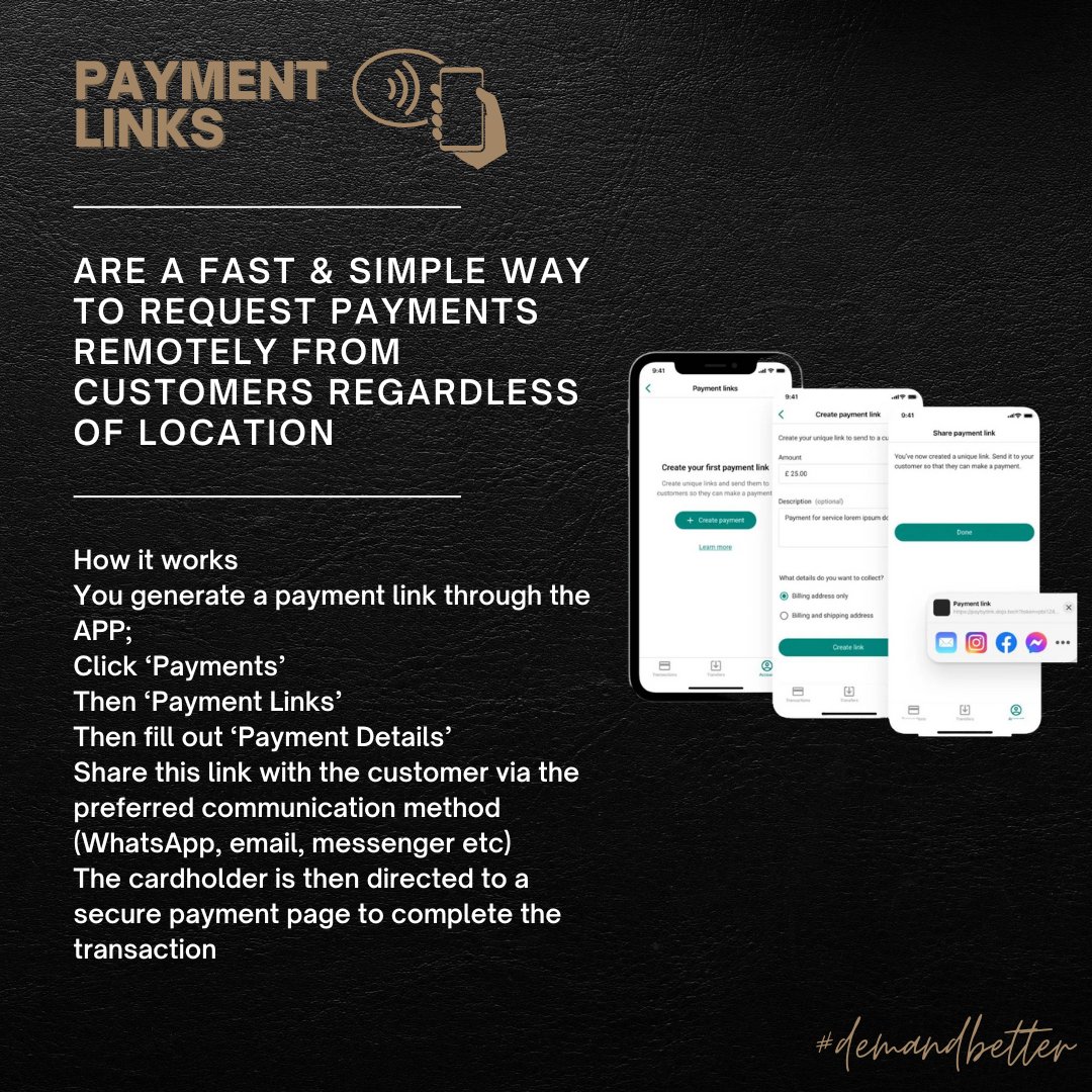 Have you tried using payment links yet? 💭 

Want to learn more? Then pop us a message now! 

#fundingoptions #cashlesspayments #demandbetter #cardpayments #cardmachine #businessgrowth #merchantservicesprovider #businessbenefits #paymentlinks
