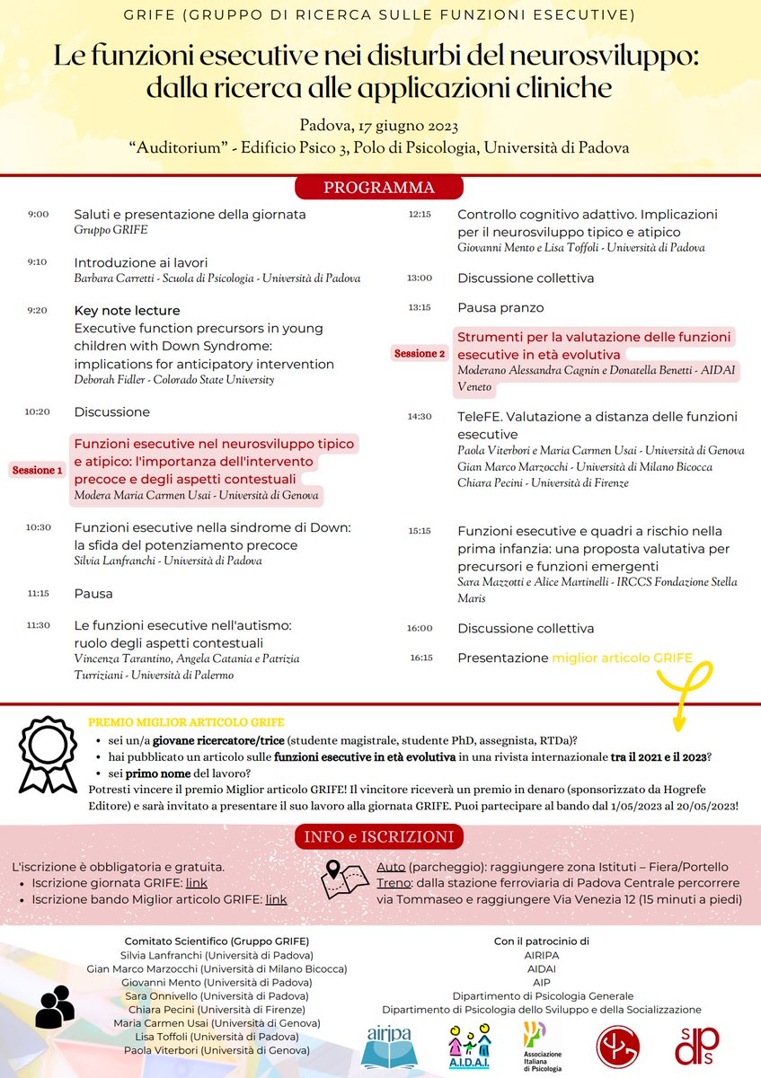 Sabato 17 giugno a UNIPD si terrà la seconda giornata nazionale di studio sulle FE organizzata dal gruppo GRIFE!
Programma e Info in locandina 🙂
Iscrizione: rb.gy/yxj7b
Bando premio miglior articolo GRIFE: rb.gy/8rucs
<a href="/GioMento/">Giovanni Mento</a>
