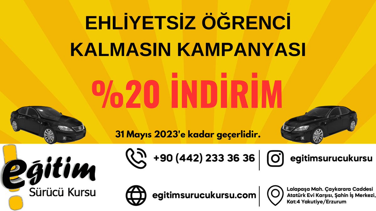 Ehliyetsiz öğrenci kalmasın diye özel bir kampanya sunuyoruz. İş yerimize uğrayabilir veya bizleri arayabilirsiniz. #atauni #erzurum #erzurumehliyet