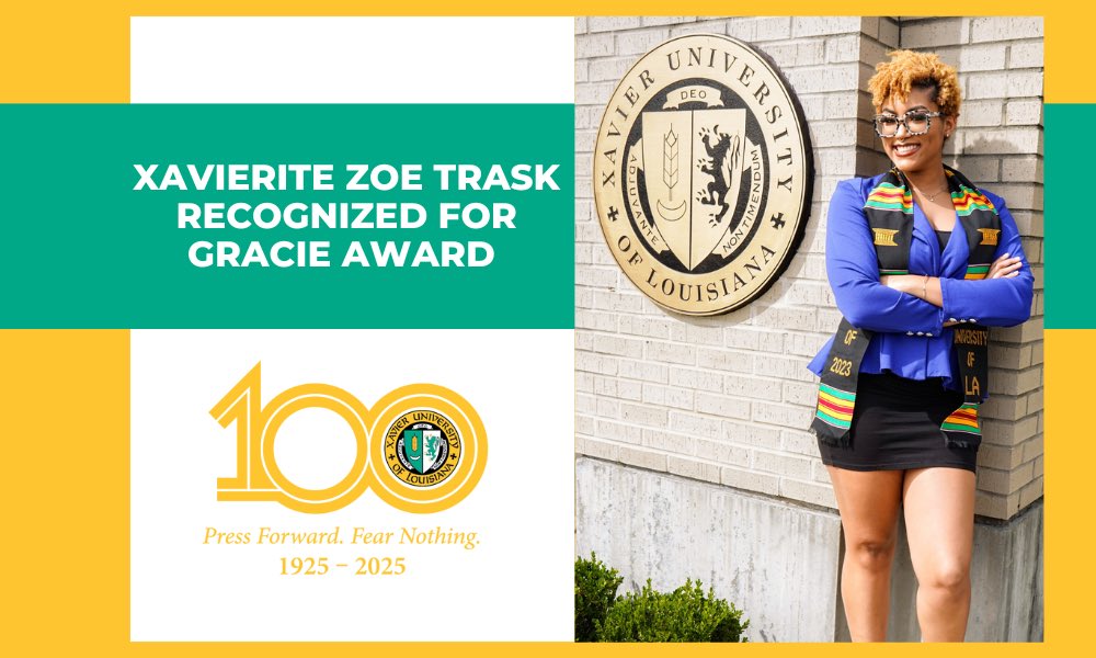 @xulamasscomm1925
・・・
Featured on this week’s <a href="/xula1925/">Xavier Univ. of LA</a> homepage #XulaMassComm senior <a href="/zoetrask/">Zoe Trask</a> will receive the award for top student radio broadcast host as a Gracie award winner. She will be honored in NYC in June by <a href="/allwomeninmedia/">AWM Headquarters</a>