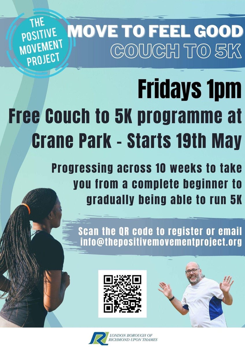 Less than a week to go till our FREE Couch to 5K programme starts at Crane Park. You’ll be supported all the way! Sign up here: form.jotform.com/221271688778369 #rt #couchto5K #running #fitness #MoveForMentalHealth #richmond #cranepark #richmonduponthames #freefitness #moveforyourmind