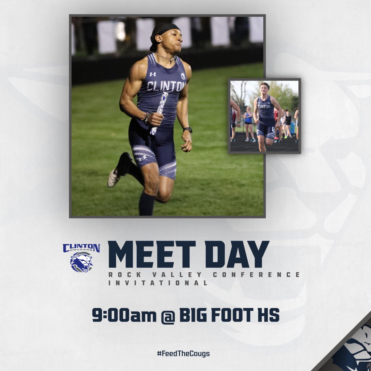 CJSHS_Track's tweet photo. 🚨🚨It’s Meet Day! 🚨🚨

Rock Valley Conference Invitational @bfathletics!  The ‘Cougs are hungry today!!!

#FeedTheCougs

Live results: 
https://t.co/bM5d2zLD9S

@Gambl20 
@CoachWeck https://t.co/BtsieTrtpZ