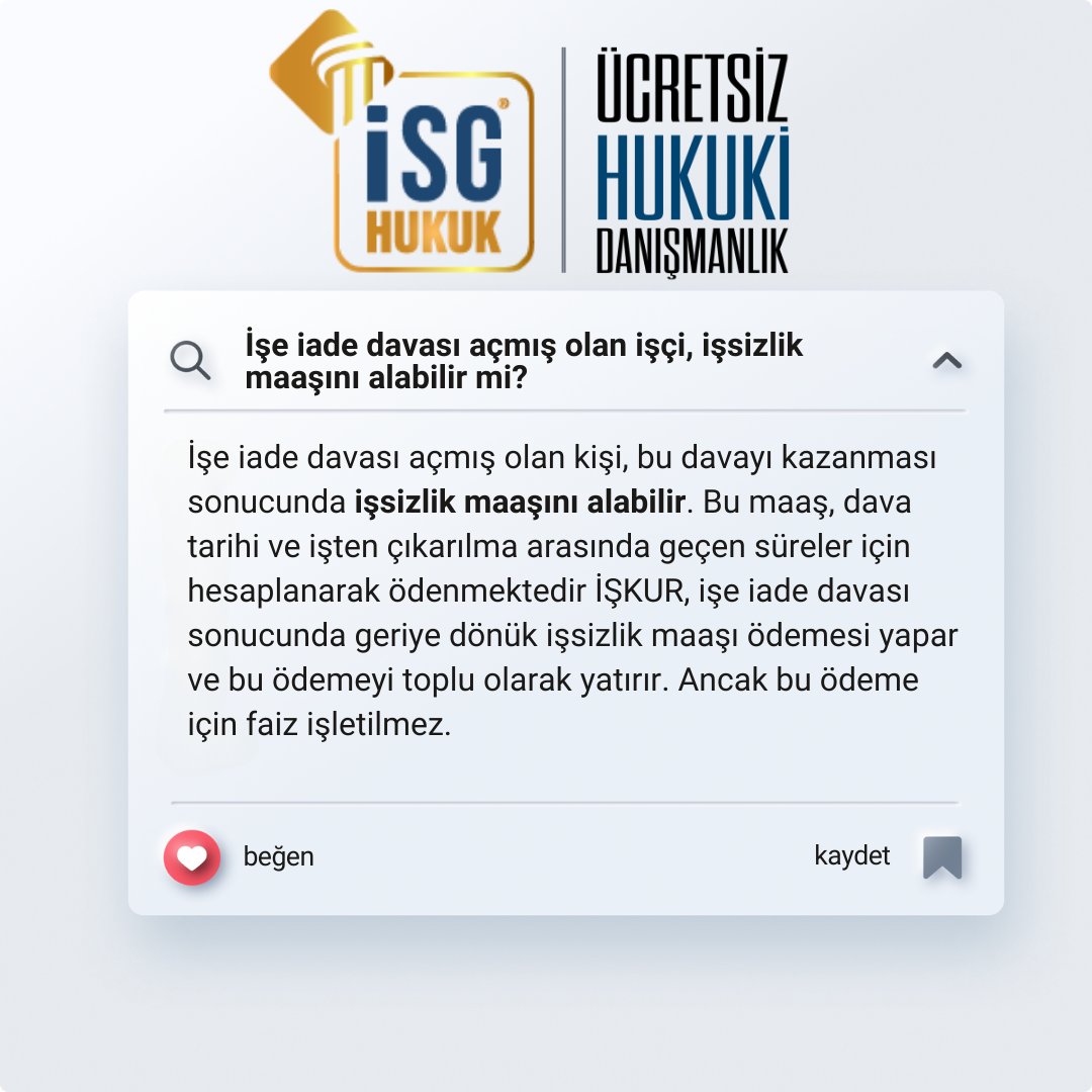 İşe iade davası açan bir kişi, kesinti maaşı alma kararı sahip olabilir. Yasal haklarınızı bilmelisiniz. 

#İşeİadeDavası #İşsizlikMaaşı #YasalHaklar #İşKanununu #İşHukuku #ÇalışanHakları #İşGüvencesi #HaksızİştenÇıkarma #DavaSüreci
#HukukiDanışmanlık

<a href="/cuneyd6parmak/">Cüneyd Altıparmak</a>