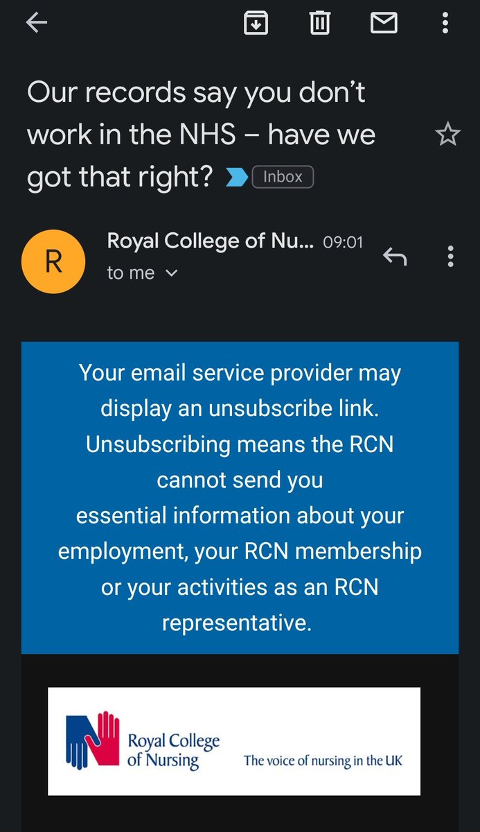 beccy1988's tweet photo. @theRCN 'Our records say you don't work in the NHS'. Who is changing my records then between the past strike ballot and now? Because I haven't changed them from when I last changed employer in early 2022 and updated them then? https://t.co/EsRV3IuCiN
