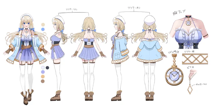 許可をいただきましたのでハーネル・グウテンちゃんの三面図を公開させていただきます! ファンアートなどの参考にしていただけましたら幸いです!! #ハーネルグウ展