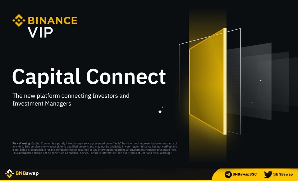 BNBSwap's tweet photo. 📢 @BinanceVIP has announced the launch of #CapitalConnect for #Binance VIP users!
A new platform for Binance VIP-level users that facilitates connections between Investors and Investment Managers
More details👇
https://t.co/xce60n5tGC
#BNB #BSC #Crypto #Web3 #CryptoNews $BNB https://t.co/xWzaRKcIZk