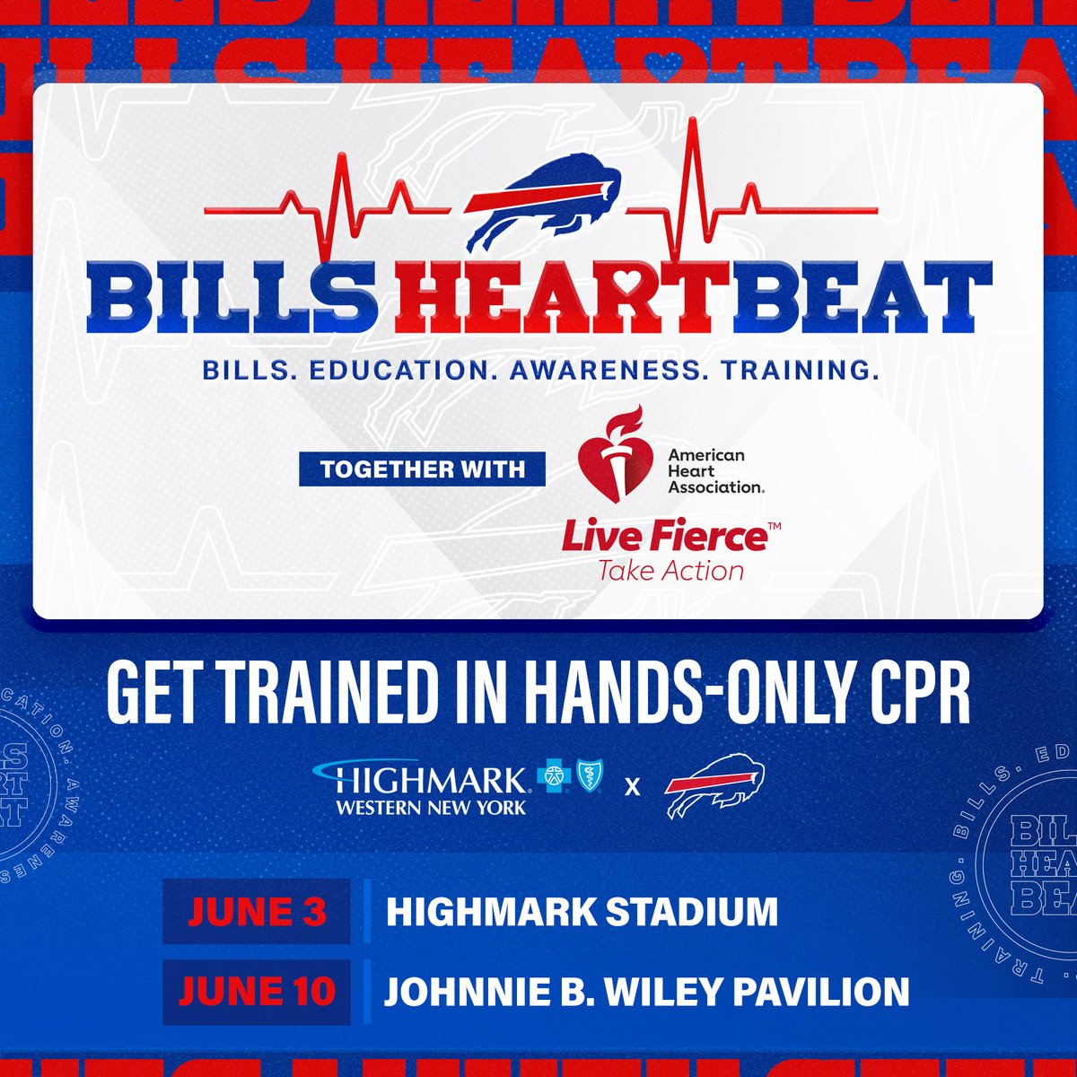 Join us at <a href="/HighmarkStadm/">Highmark Stadium</a> to get trained in hands-only CPR.

Sign up now: bufbills.co/42CZhcb