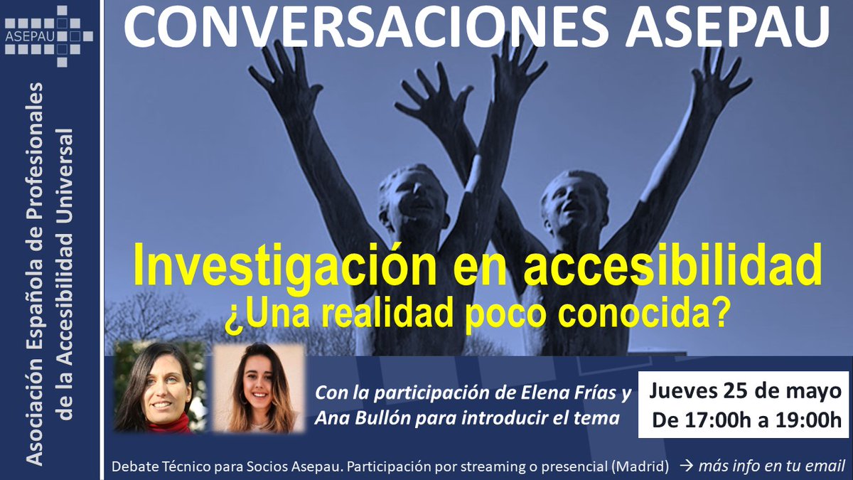 En unos días los socios de ASEPAU tenemos una cita para compartir juntos sobre un tema tan interesante y poco desarrollado como es la Investigación en Accesibilidad. Mira tu email para registrarte (streaming o presencial en Madrid). Te esperamos el próximo jueves 25 por la tarde.