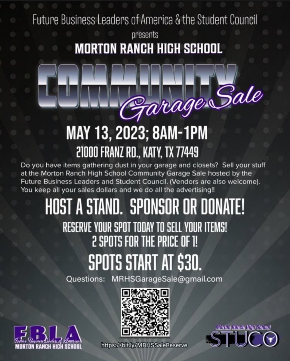 Come out and support @mrhsstuco04 and @MavFBLA (and me) today! 8-1 in front of the school! #mavteachersrock #ilovemortonranch #teammav @MRHSMavericks