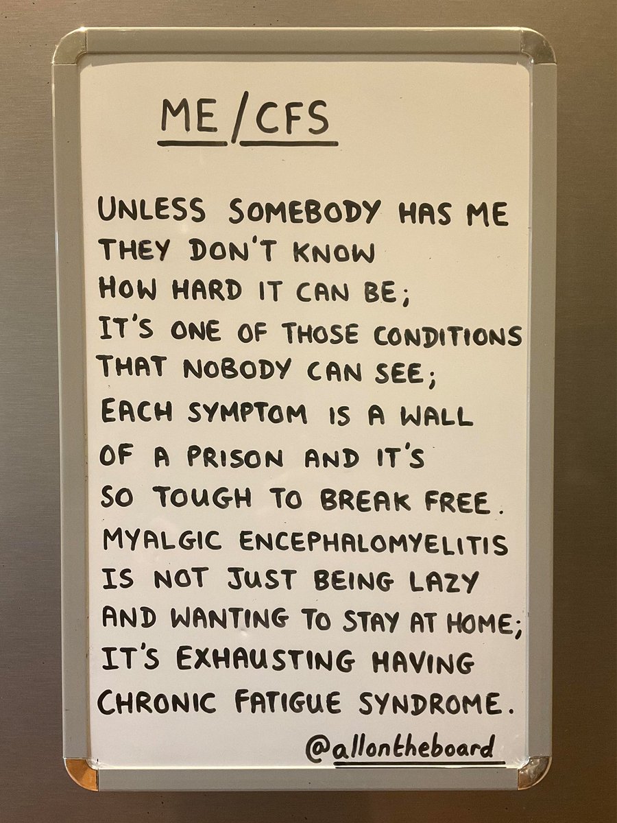 allontheboard's tweet photo. Sending love to everybody affected by ME/CFS. It’s a long-term condition with a wide range of symptoms. Unless somebody has this condition they don’t know how exhausting it can be. 

#MEAwarenessWeek #MECFS #MECFSAwareness #MyalgicEncephalomyelitis #ChronicFatigueSyndrome https://t.co/hm2vyoGTp0