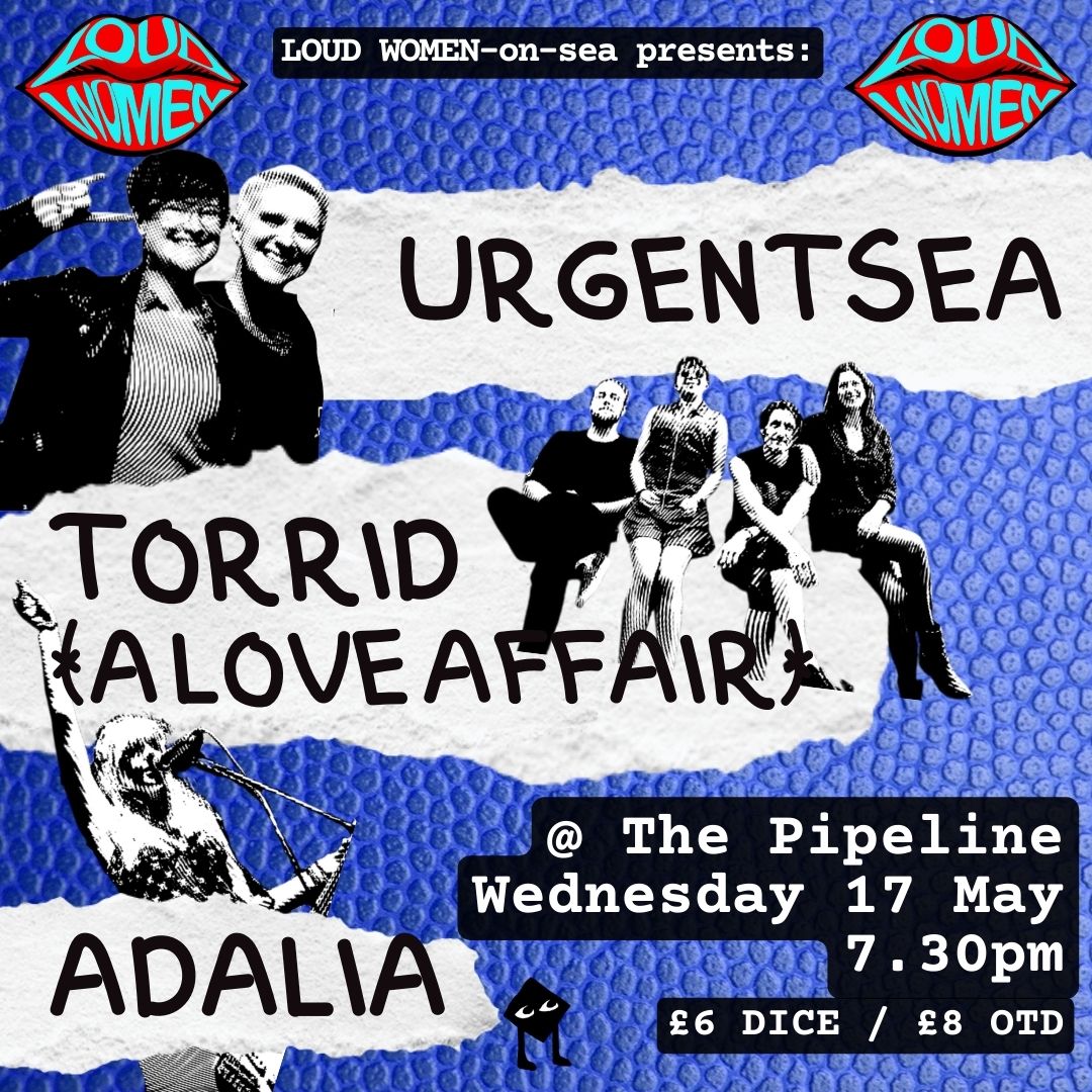 We're back in Brighton again on Wednesday for this splendid gig at The Pipeline - with:
💋 <a href="/urgentsea_band/">UrgentSea</a>   – Your new favourite Brighton band
💋 Torrid (A Love Affair)  – Brightonian heavy grungers
💋 <a href="/official_adalia/">ADALIA</a>  – local alt rockers
Tickets: bit.ly/3BpZOCp