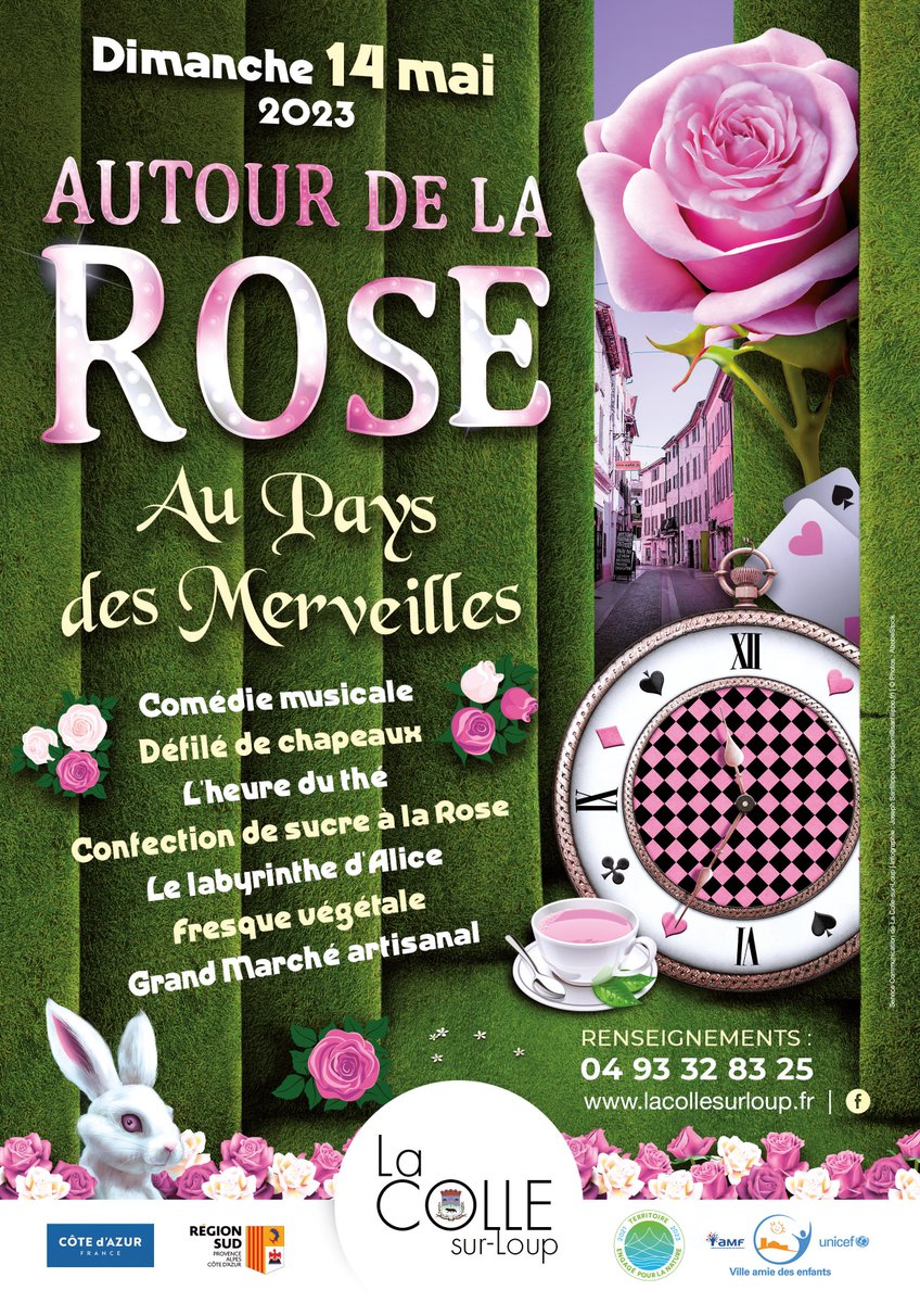 La Rose dans tous ses états !🌹

Demain, #LaColleSurLoup célèbre la #fleur à #parfum lors de la Fête de la Rose.

Manifestation historique du village à ne pas manquer sous le thème d'Alice au Pays des Merveilles ! 🎩

@OTCollesurLoup #CotedAzurFrance @AlpesMaritimes