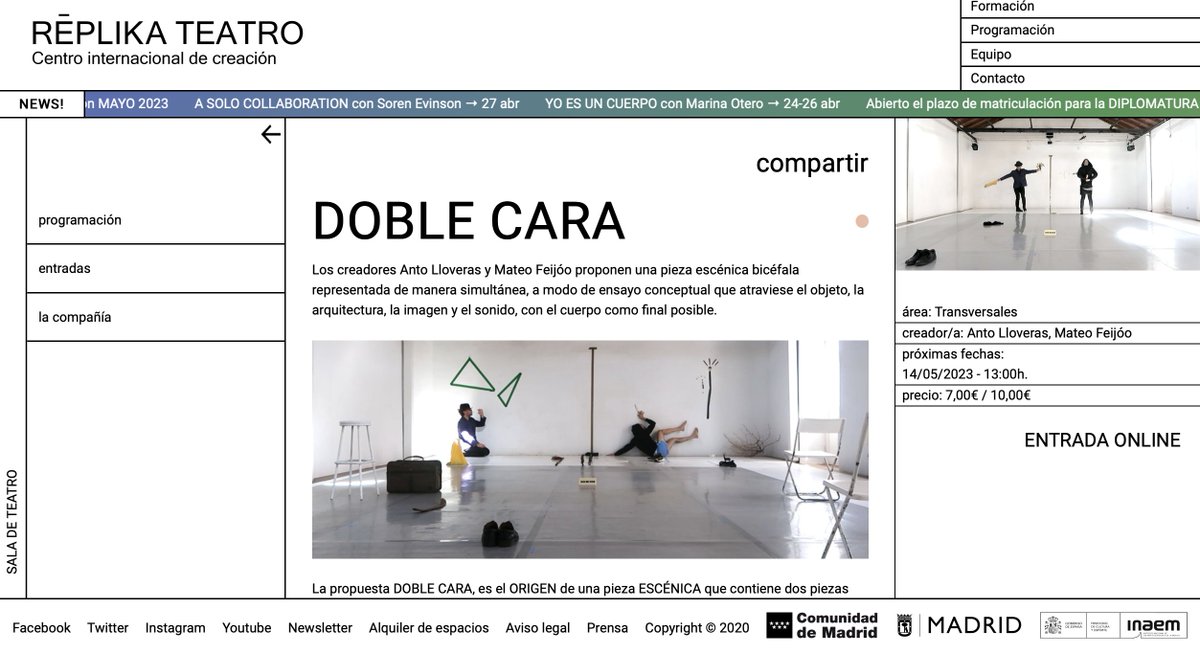POSTORY (@postory_uam) on Twitter photo Doble Cara es una cinta que pega por los dos lados, un folio que tiene dos historias paralelas.
#estreno domingo 14 13H
Una exploración de la escena coreográfica en investigación sobre la retórica filosófica y epistémica
<a href="/antolloveras/">Anto Lloveras</a> #mateofeijoo
replikateatro.com/evento/doble-c… Doble Cara es una cinta que pega por los dos lados, un folio que tiene dos historias paralelas.
#estreno domingo 14 13H
Una exploración de la escena coreográfica en investigación sobre la retórica filosófica y epistémica
<a href="/antolloveras/">Anto Lloveras</a> #mateofeijoo
replikateatro.com/evento/doble-c…