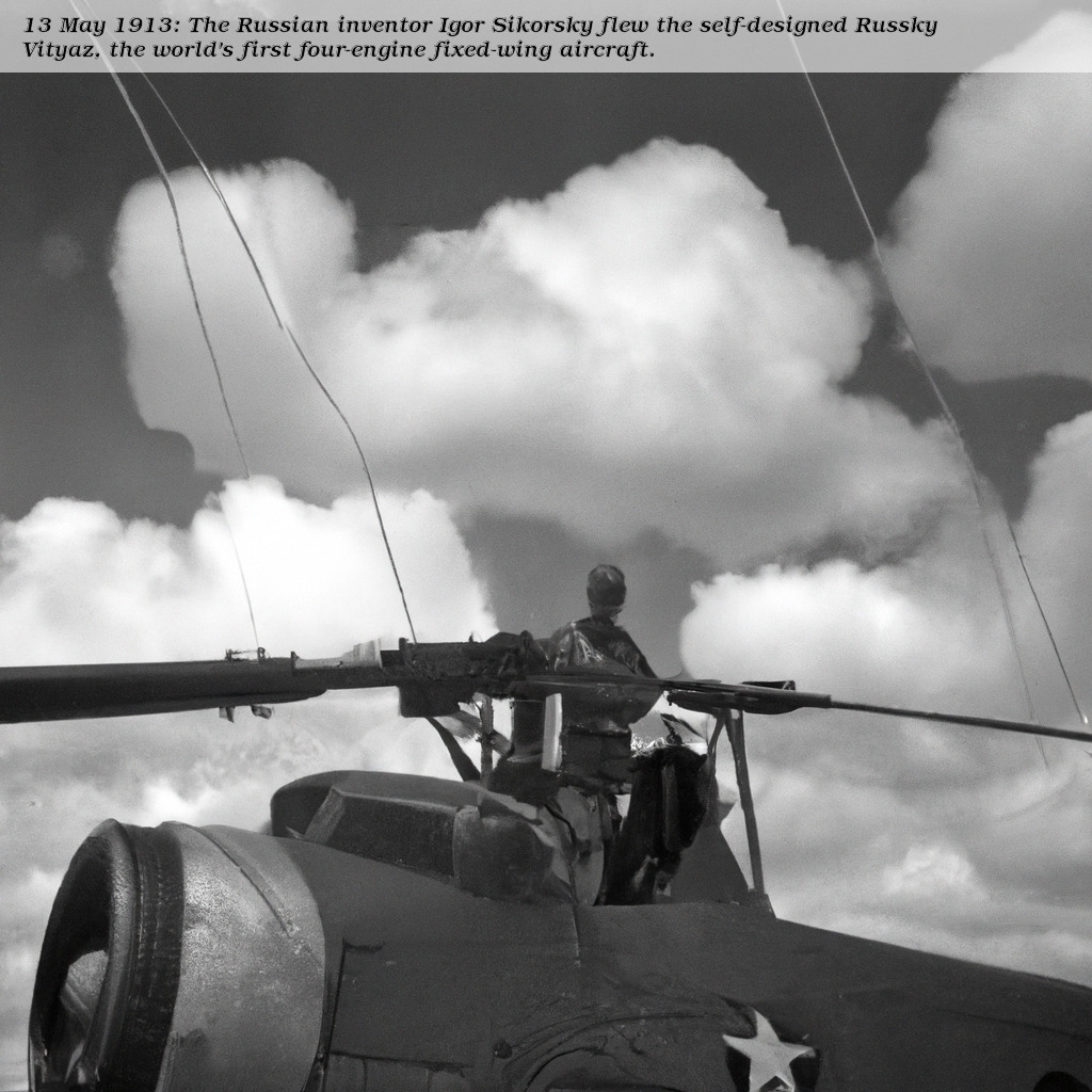 13 May 1913: The Russian inventor Igor Sikorsky flew the self-designed Russky Vityaz, the world's first four-engine fixed-wing aircraft. 

#pioneeringaviation #engineeringgenius