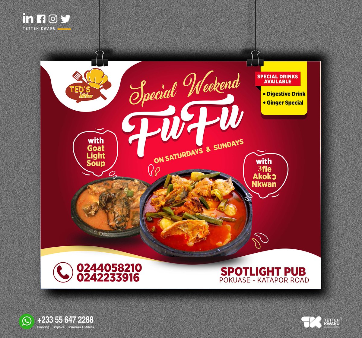 TettekK's tweet photo. With the designer's creative touch, the client is assured of a creatively and simply designed flyer to communicate your message.
Get in touch with designer today.
+233556472288
#graphicdesigner #branding #flyerdesign #creativeideas #flyers https://t.co/ahoVJSf3Ea