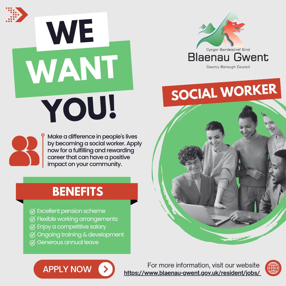 Join a team that believes in your potential – apply now!
Claire Wilkshire | 07791365725 | Claire.Wilkshire@blaenau-gwent.gov.uk 
#socialworker #empowerment #careeropportunities #communitycarewest #adultservices #jobopportunity #vacancy