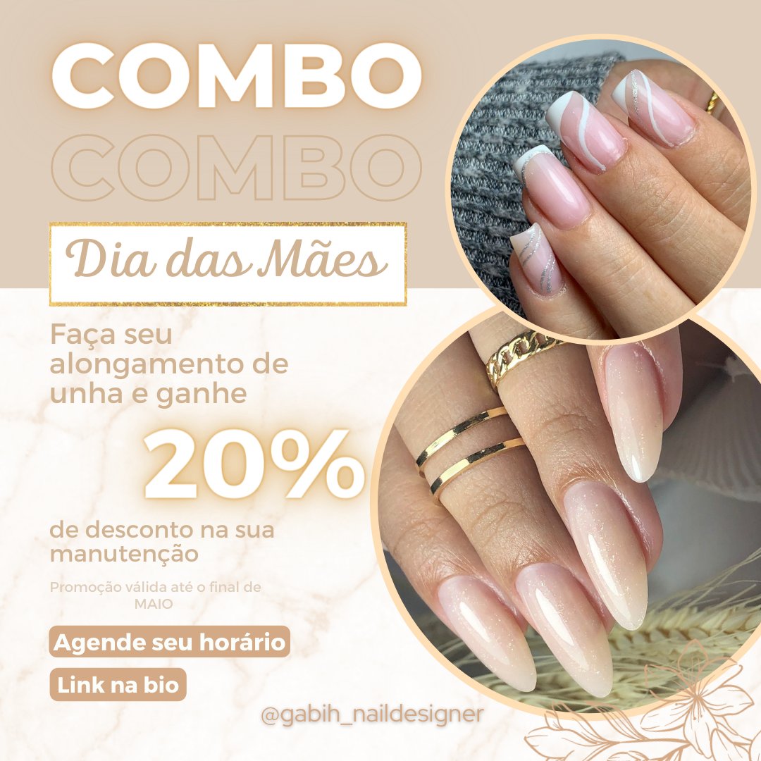 Faça seu alongamento de unha comigo e ganhe 20% de desconto na manutenção.
Promoção válida até o final de maio. Agende seu horário agora mesmo, link na bio!

#diadasmaes #comboespecial #alongamentodeunhas #manutençãodeunhas #promoçãodeunhas #manicureprofissional