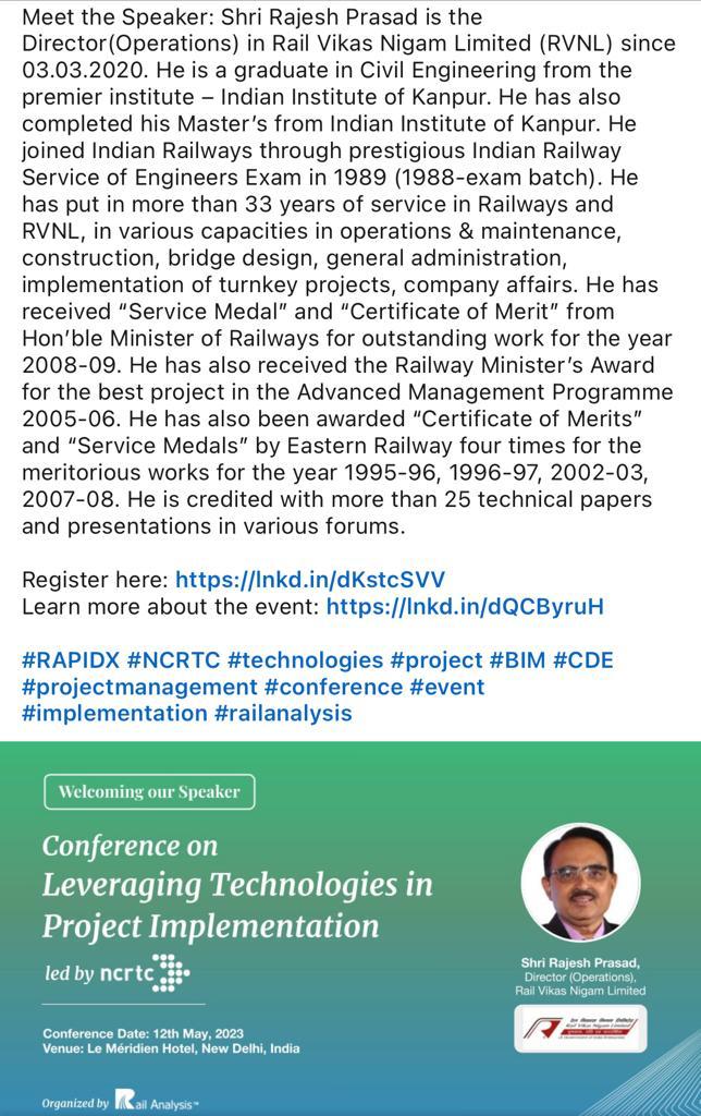 rajesh83196's tweet photo. Speaking on Leveraging Technology on Infrastructure Creation on 12th May, Le Meridien Hotel https://t.co/qNlyGPzL24