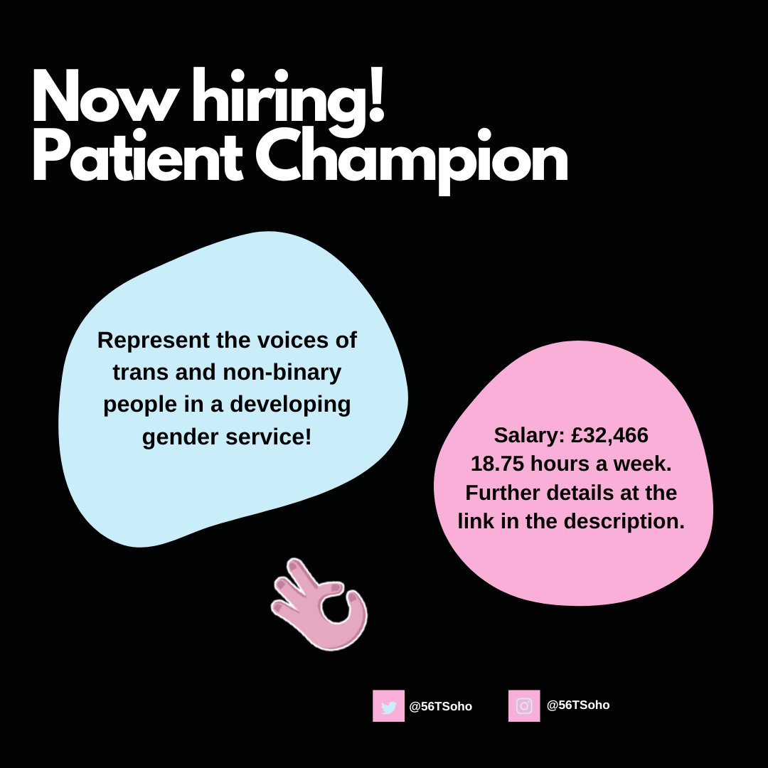 The Chelsea and Westminster NHS Trust is hiring a Patient Champion to ensure that the Gender-Affirming Surgery service is meeting the needs of trans and non-binary patients.

You can find out more about the role here: tinyurl.com/ydsby37p