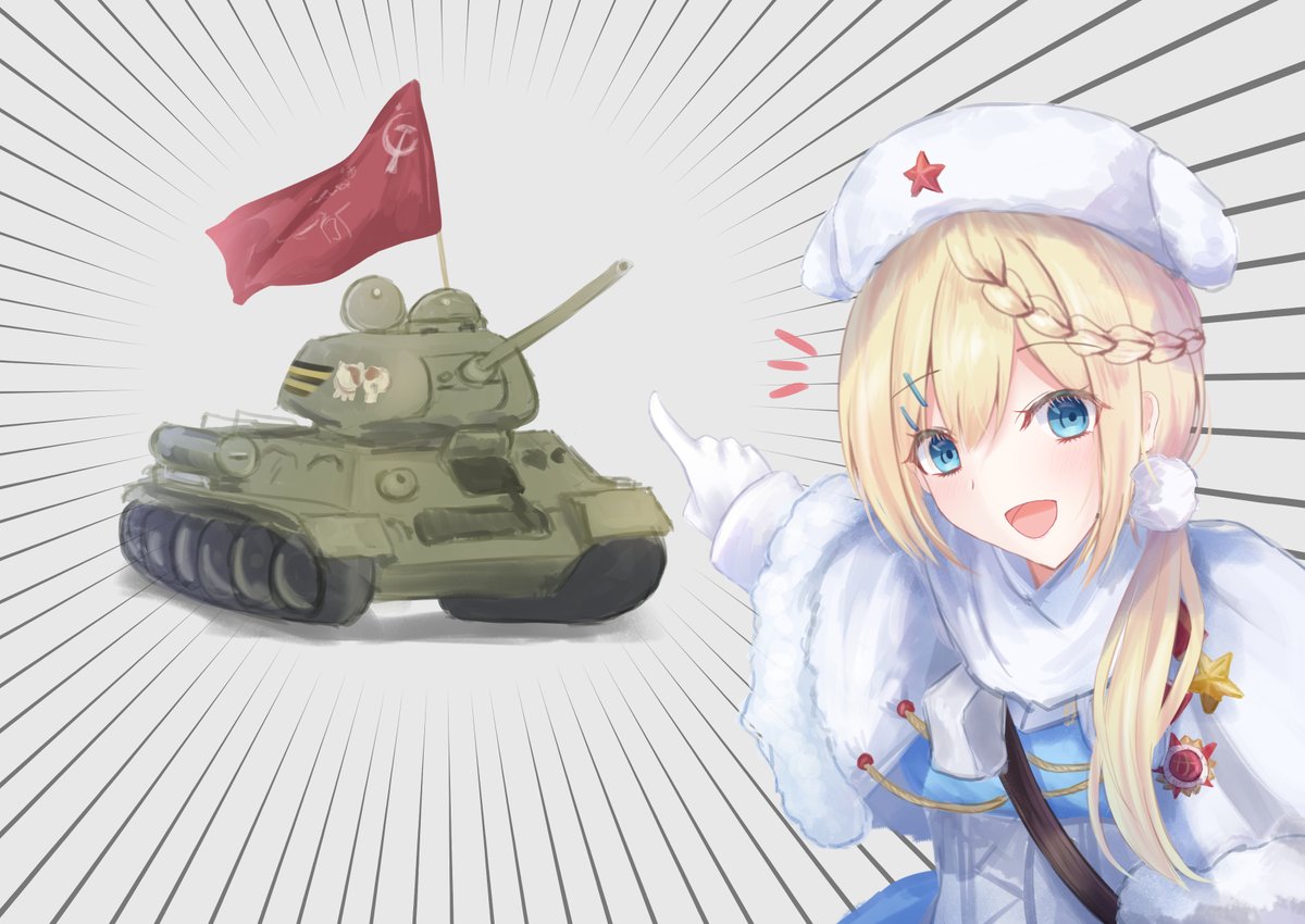 1girl tank ground vehicle motor vehicle military vehicle blonde hair blue eyes  illustration images