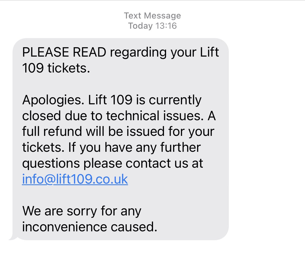 Livid.

2 hours before our booking.
My parents have planned a whole weekend visit to London around this.

<a href="/BatterseaPwrStn/">Battersea Power Station</a>