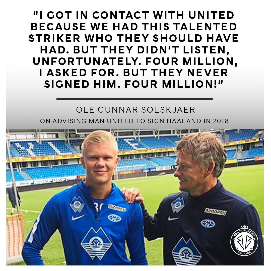 MenInBlazers's tweet photo. Ole says he tried to get Man Utd to buy Haaland for $5M in 2018. 🔴 (via @DTathletic) https://t.co/VZsnXf8W3g
