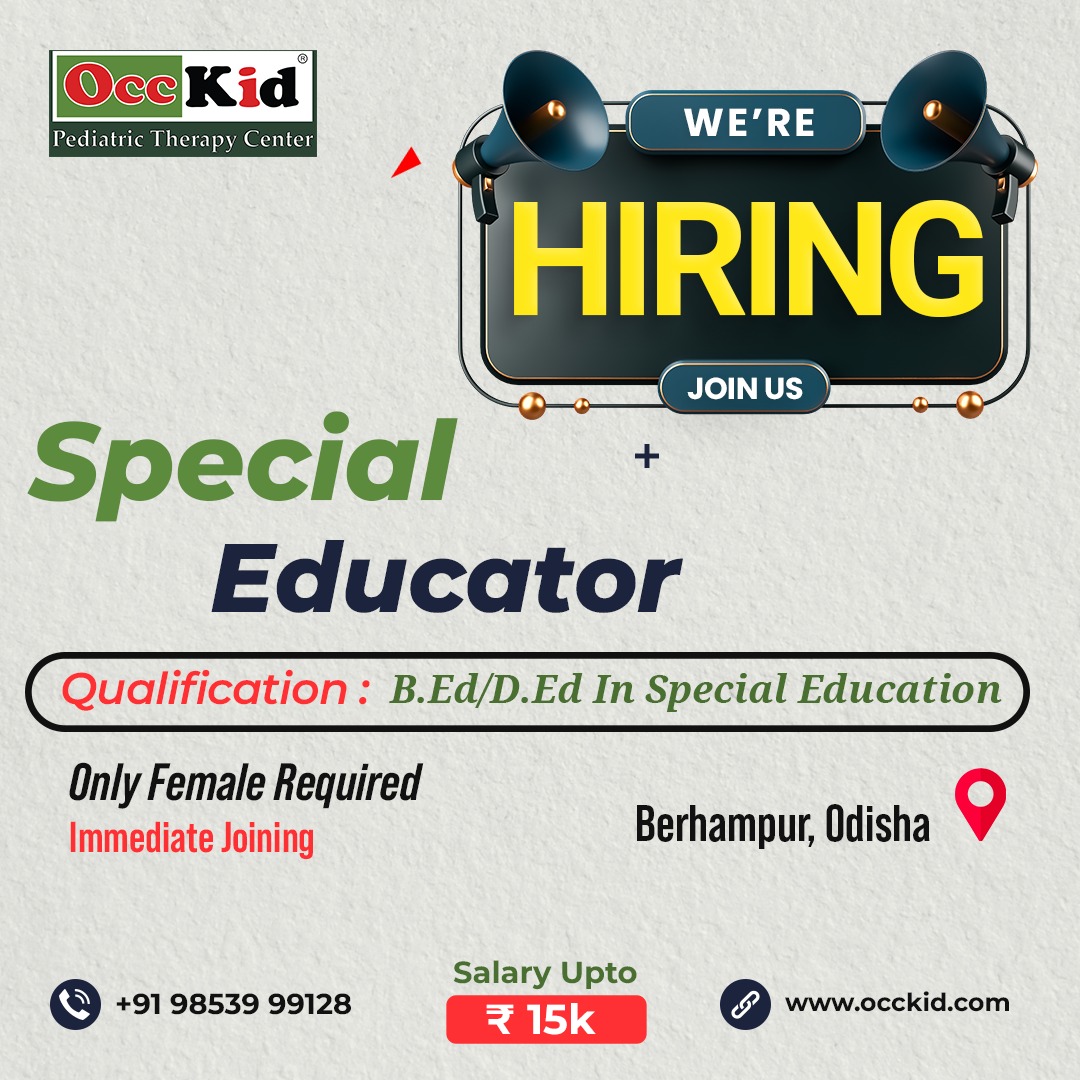 occkidofficials's tweet image. We Are Hiring Special Educator | Immediate Joining | Salary: Upto 15K | Only Females Required | Send your resume to our number.

For more Details Call us at - +91 98539 99128

#Occkid #Specialeducator #WeAreHiring