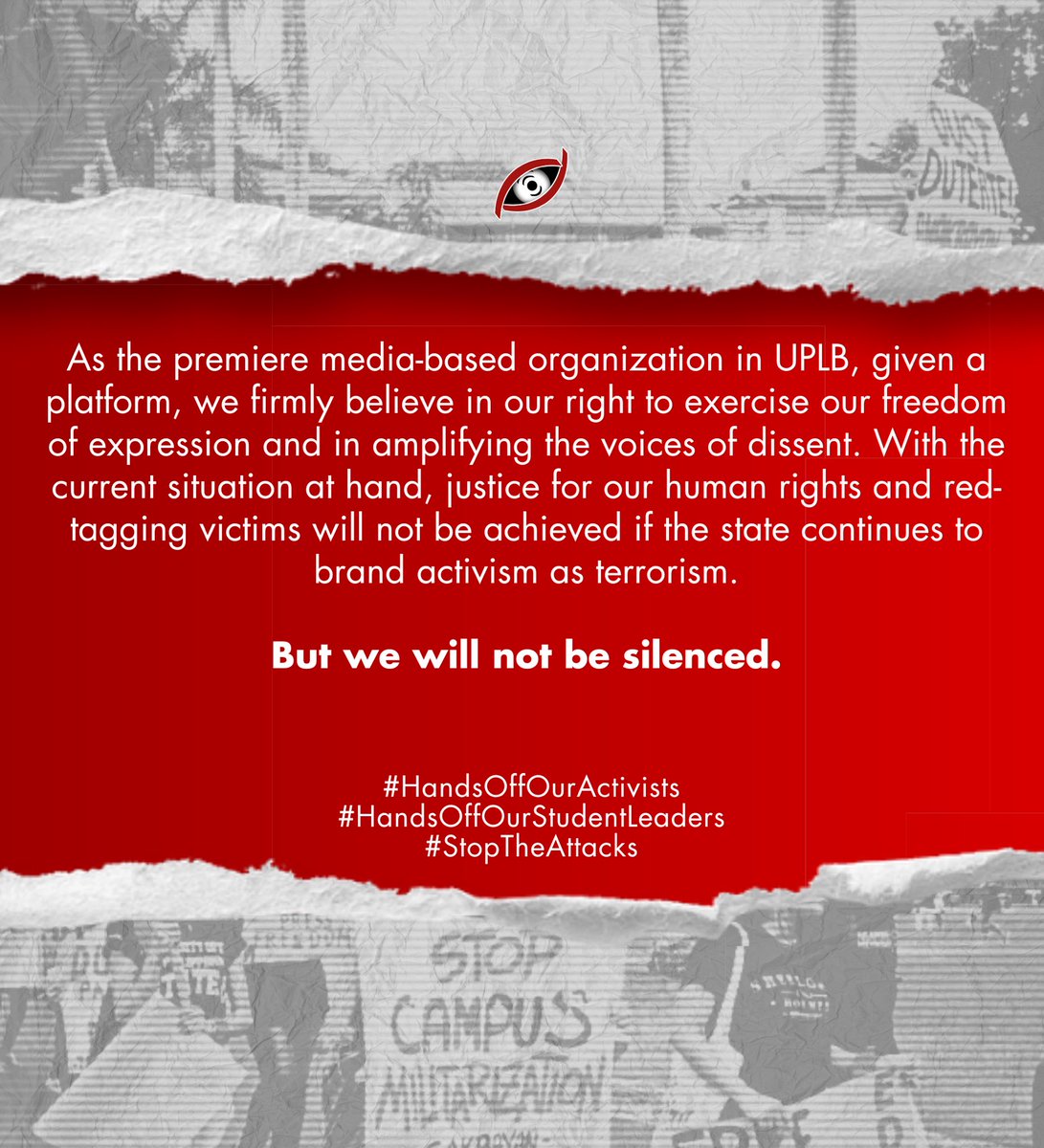 TheUPLBJocks's tweet photo. HANDS OFF OUR ACTIVISTS!
HANDS OFF OUR STUDENT VOLUNTEERS AND LEADERS!

Read the Jocks’ full statement here: https://t.co/nTV2phxOBO

#HandsOffOurActivists
#HandsOffOurStudentLeaders
#StopTheAttacks https://t.co/CXFTgoqyoV