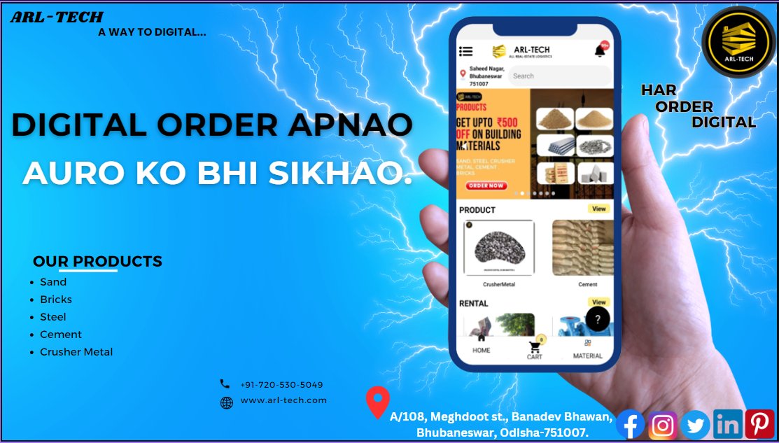 ARLTECHH's tweet photo. Digital Order Apnao, Auro Ko Bhi Sikhao. Get all your construction materials at ARL-TECH. For online orders contact us today at +91-720-530-5049 or visit our website at https://t.co/PkqXS9W2U3
 #heavyequipment #Bhubaneswar #JCB #rentalequipment #Borewell #pestcontrol #arltech https://t.co/KurqRENJap
