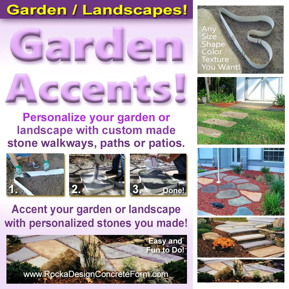 DIYstonemaker's tweet image. DIY and Create Garden Paths, Walkways, and Patios using Rocka Designs Flexible and Reusable Concrete Shaping, Stepping Stone Maker. Easy as 1-2-3.

You Can Do It, We Promise!

Visit ROCKA DESIGN Today!

buff.ly/2Pzkpxf