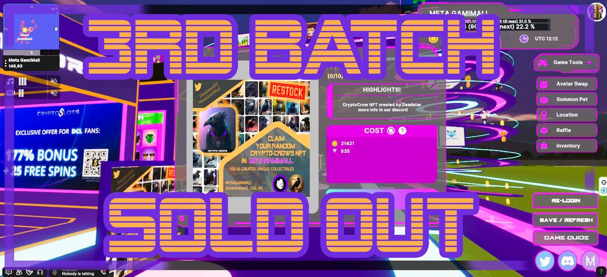 DeadstarBTC's tweet photo. πCongrats to all the @MetaGamiMall players who claimed the 3rd batch of Crypto Crows NFTs in @decentraland !π πMissed the chance? Donβt worry, you can still get them on @opensea !π π₯And special thanks to @MetaGamiMall !π₯ #CryptoCrows #MetaGamiMall #NFTs https://t.co/rau7ZHANpH