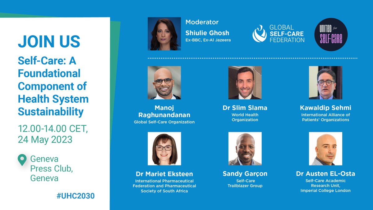 On the occasion of #WHA76, the United for Self-Care Coalition is hosting a side event to highlight why a WHO resolution on self-care is key to achieving Universal Health Coverage (UHC).

@Selfcarefed_org 
➡️bit.ly/united4selfcare