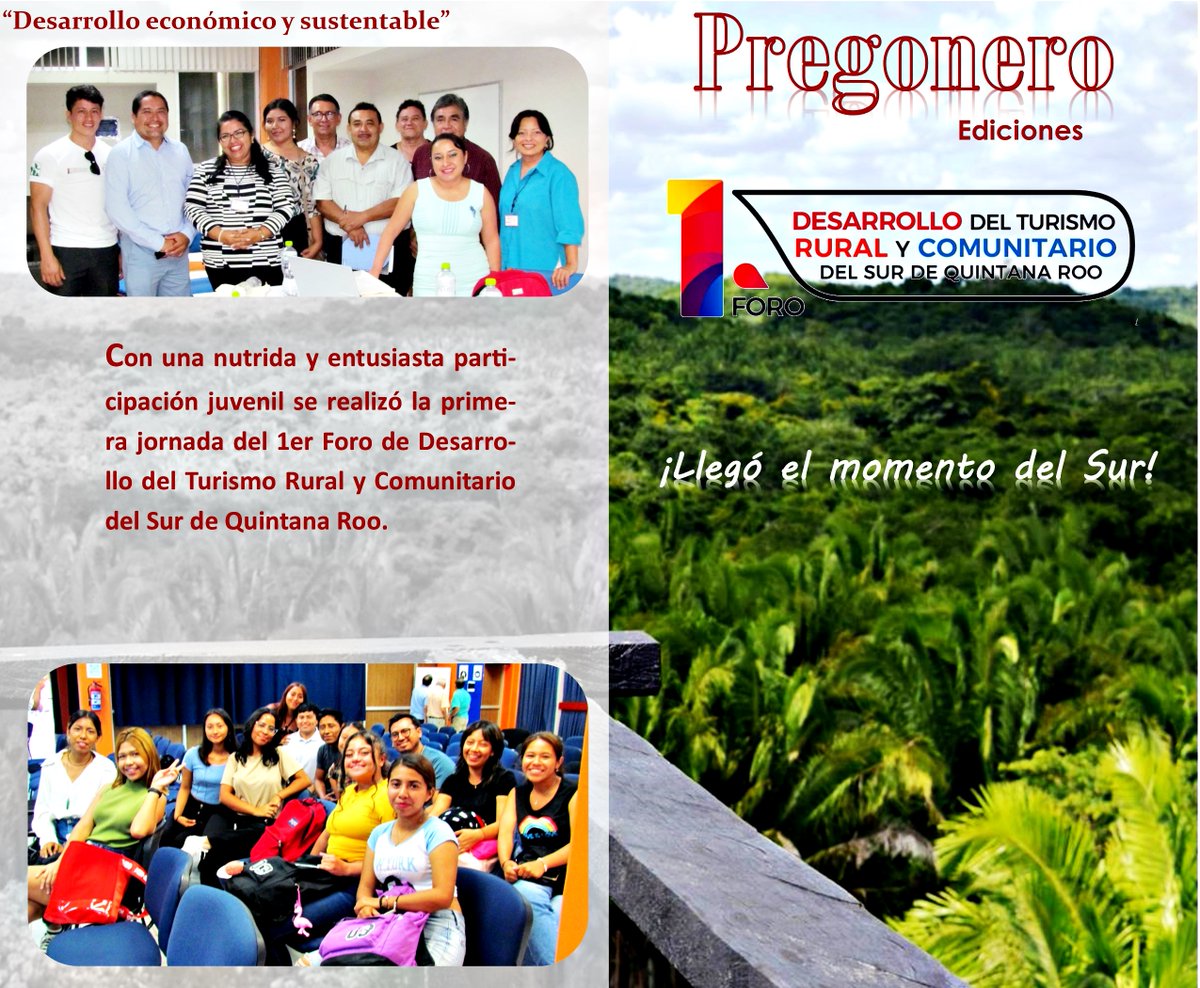 BARRNJL's tweet photo. * ¡Llegó el momento del Sur de Quintana Roo!
— Con una nutrida y entusiasta participación juvenil se realizó la primera jornada del #1erForoDeDesarrolloDelTurismoRuralyComunitario.
@lopezobrador_ @SEDEQROO @MaraLezama @CANACOChetumal 
Información completa: https://t.co/vDZYZKcsjz https://t.co/ENNCsMmeEn