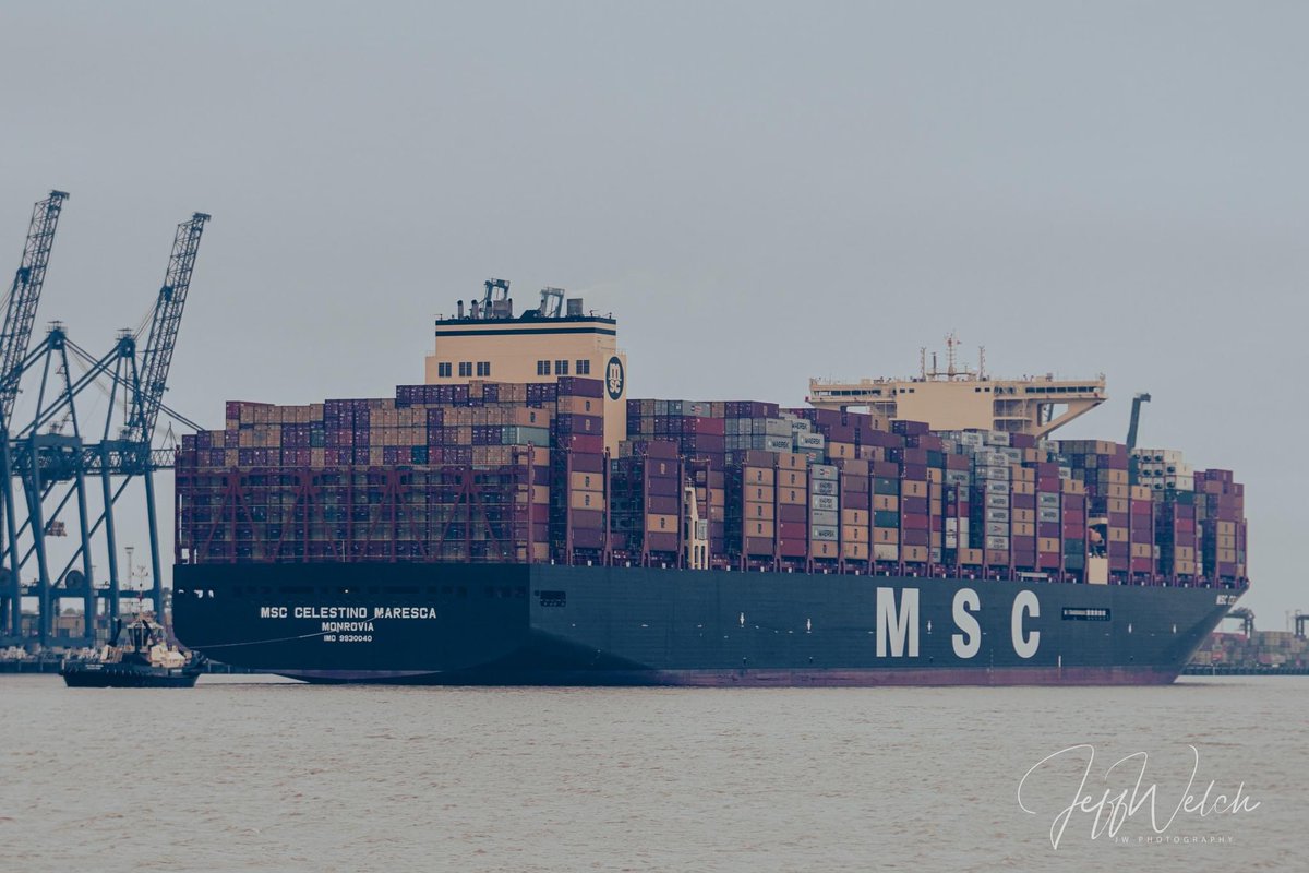 “MSC Celestino Maresca” sailing from the Port of #Felixstowe 08:00 13 May 2023 for #TangerMed, #Morocco Picture taken by and shared with the permission of #jeffwelch #jwshippingphotography #havenports #hpsuk #harwich #ipswich #mistley #msccelestinomaresca #svitzer