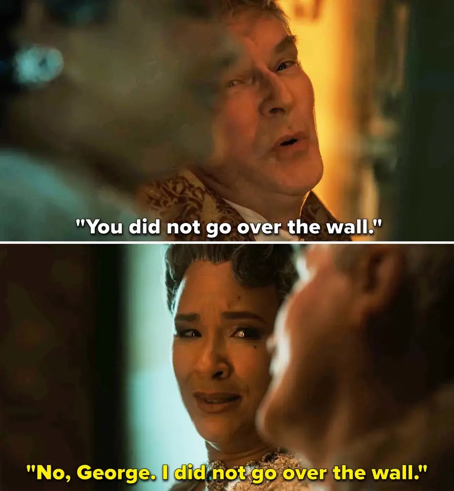Cluckraft's tweet photo. ‘You did not go over the wall?’ ‘No George, I did not go over the wall’ UGLY CRYING 😭😭 #queencharlotte #Bridgerton https://t.co/645ShUKgqo