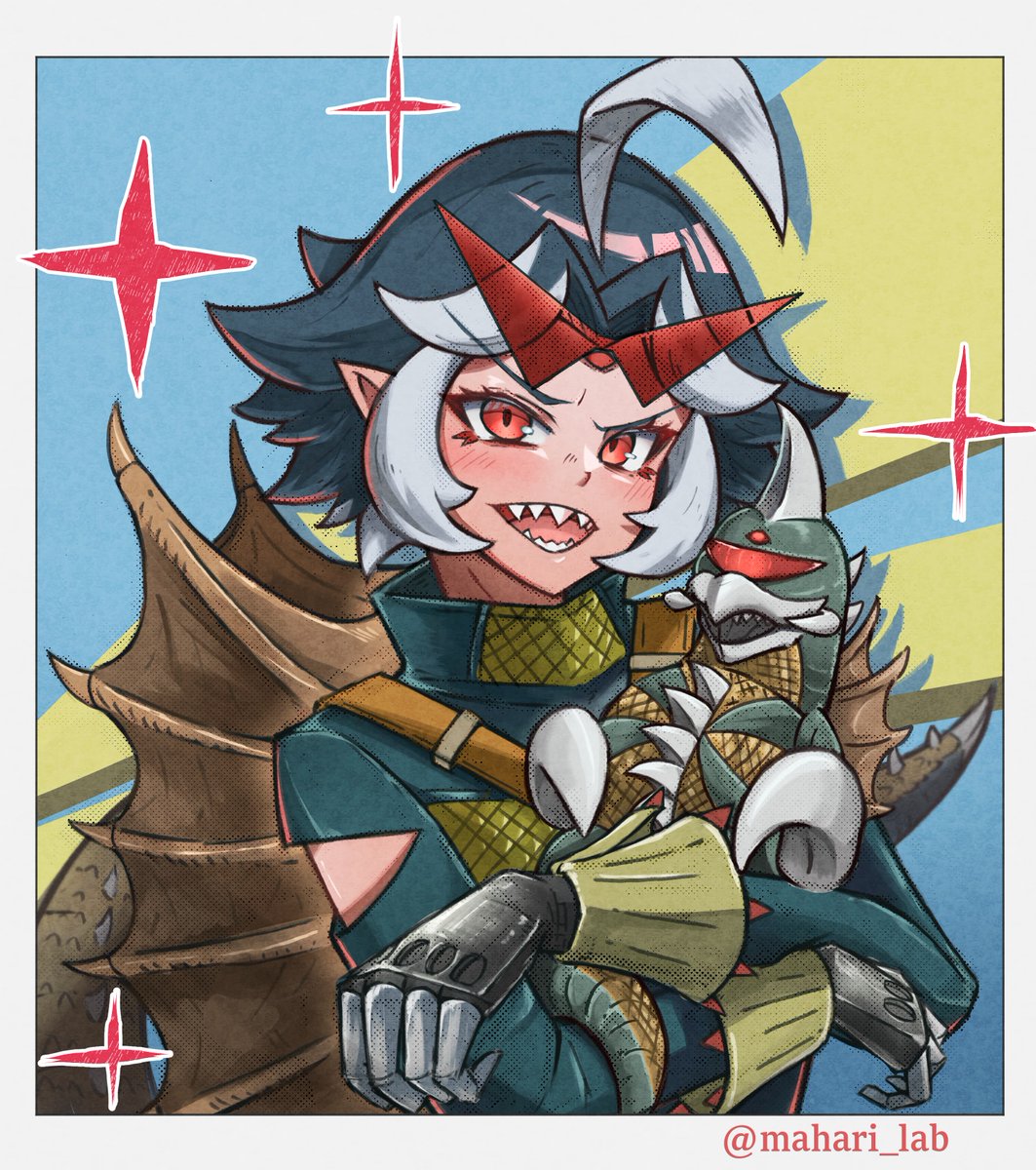 「お久しぶりです。 最近の怪獣絵と擬人化ちゃん達を貼らせていただきます今年は初同人」|マハリのイラスト