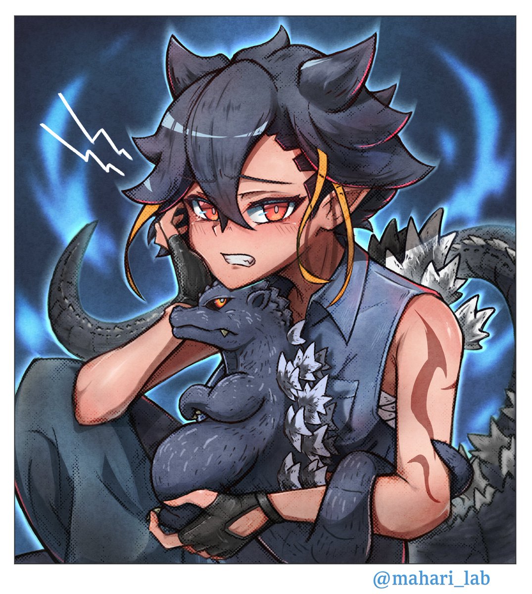 「お久しぶりです。 最近の怪獣絵と擬人化ちゃん達を貼らせていただきます今年は初同人」|マハリのイラスト